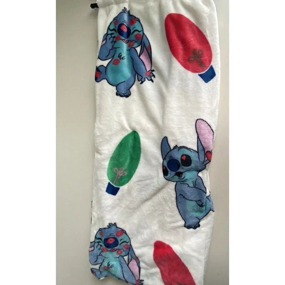 Disney Stitch & Angel Mistletoe Christmas Lights Soft Throw Blanket 50 X 70” NEW